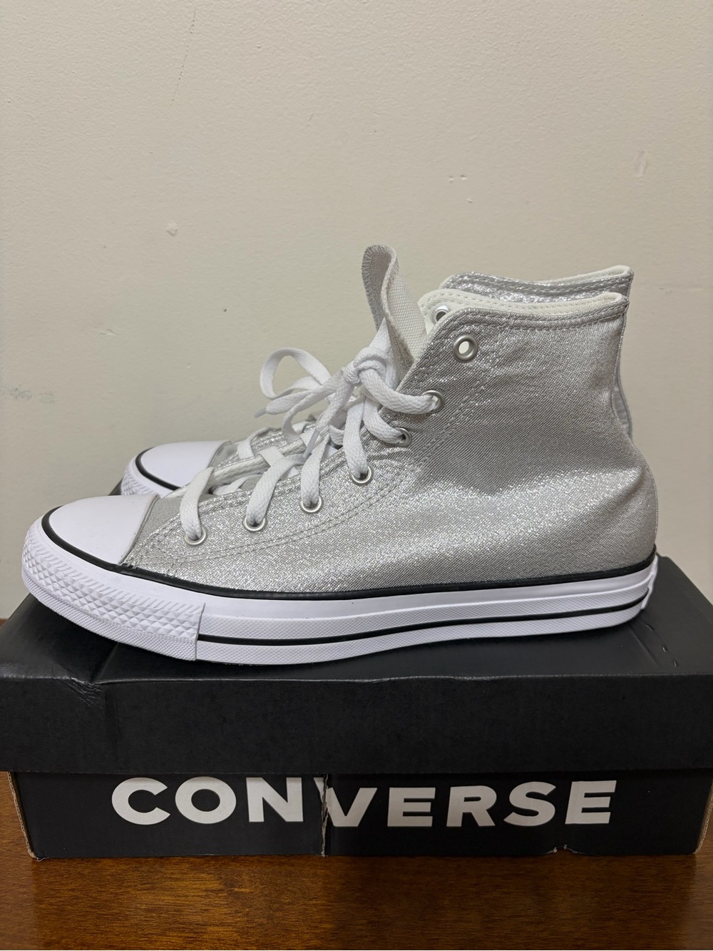 Converse Kids' High Top Sneakers in Shimmering Silver